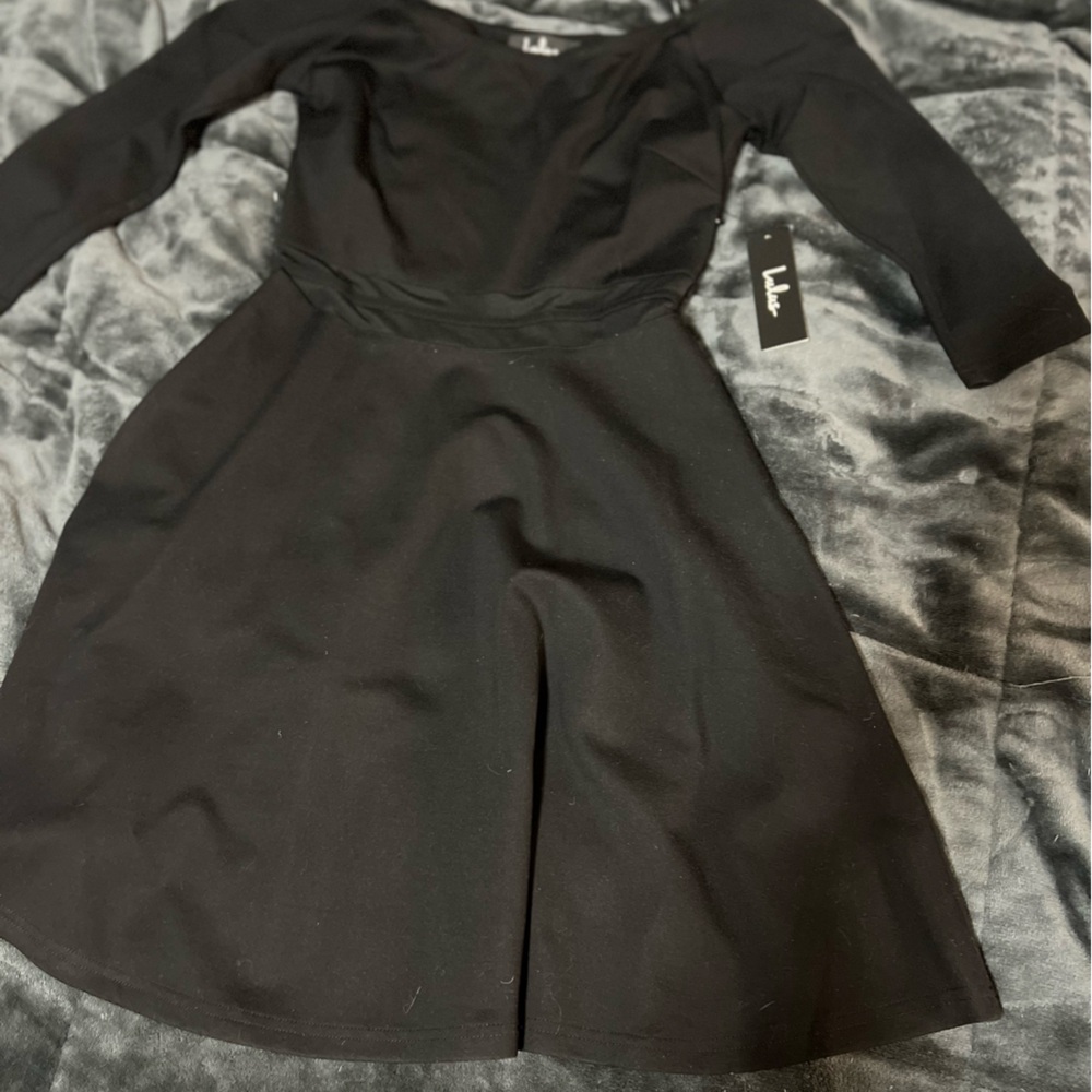 Lulus black skater dress with mesh waist detail